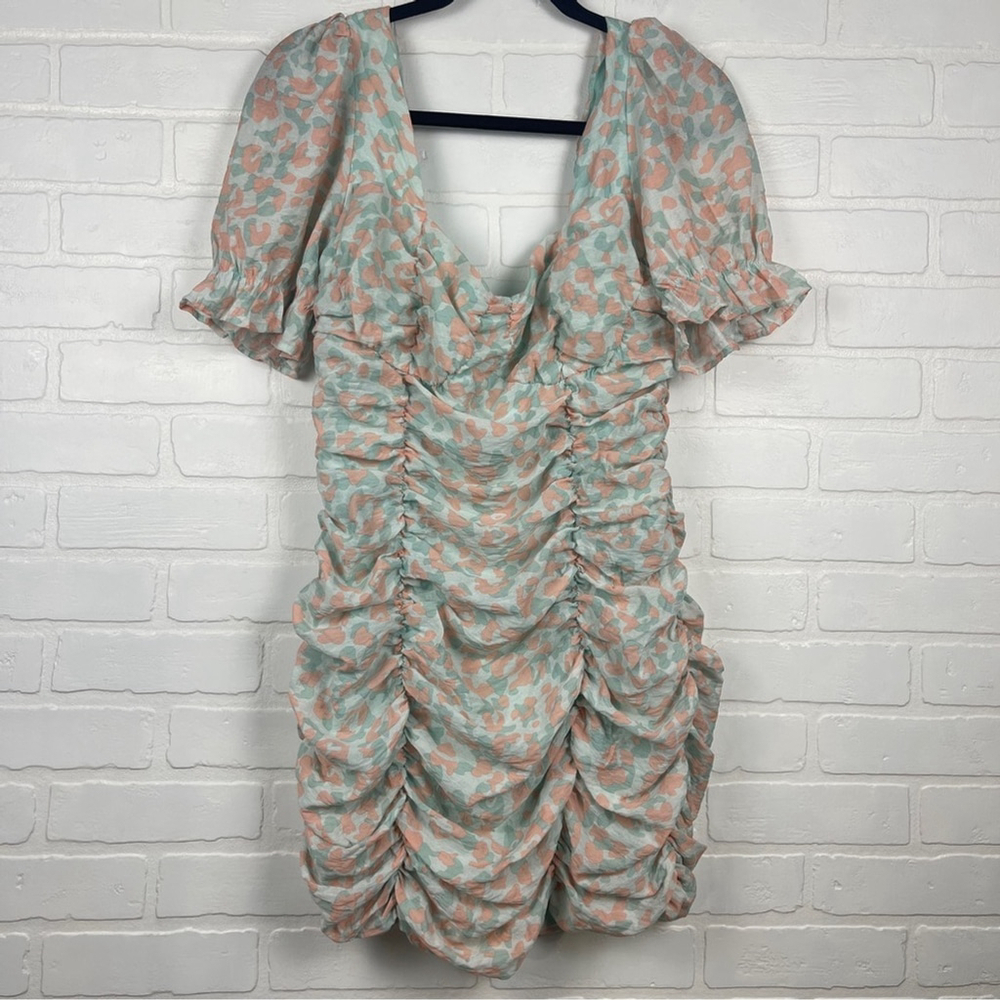 Runaway The Label Mini Dress Ruched Pink and teal Leopard Dress XL / 10 Cute - Picture 3 of 12